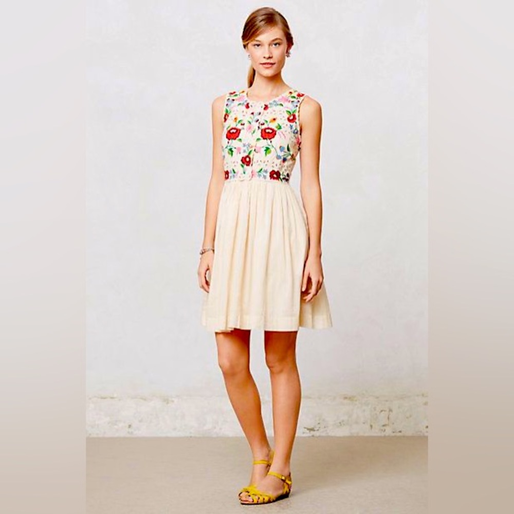 ANTHROPOLOGIE LIL EMBROIDERED DRESS RARE 12